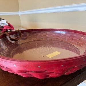 Longaberger Red Woven Party Tray Basket with protector